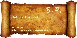 Bakró Patrik névjegykártya